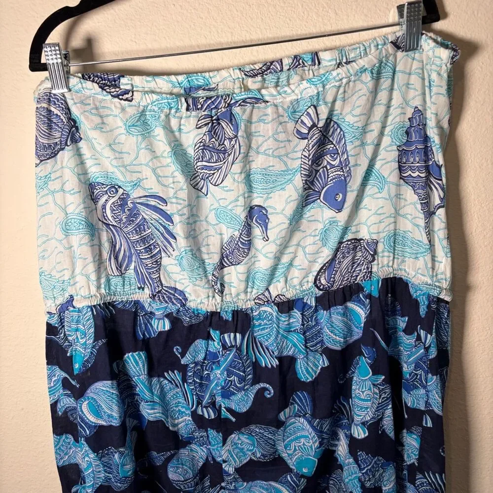 Talbots Swim Coverup Women's 2X Blue Fish Printed Tube Dress Sleeveless